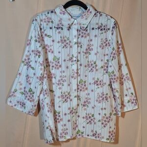 ALFRED DUNNER Floral Button-down Shirt with 3/4 Sleeves